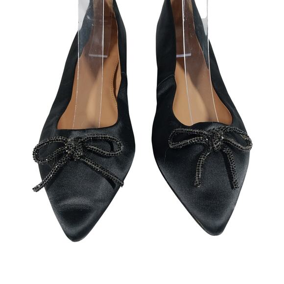 J. CREW! BLACK SATIN LOW HEEL GLITTERY BOW FRONT POINTY TOE FLATS! SZ 6.5M - Picture 5 of 10